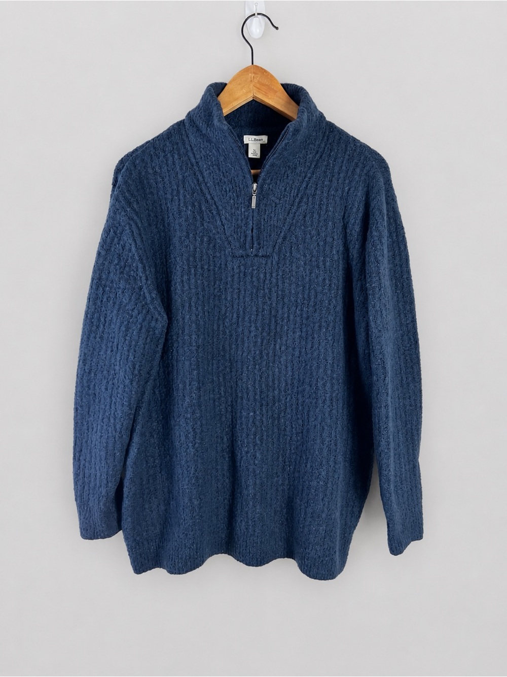 L.L. Bean Cozy Cloud Quarter-Zip Sweater Women's Wool Blend Size XL Blue Ribbed